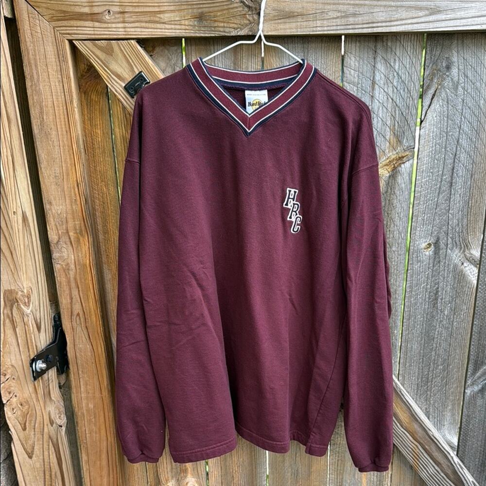 Hard Rock Cafe Maroon V-neck Embroidered Pull Over Sweatshirt Men’s XL ‘Cancun’